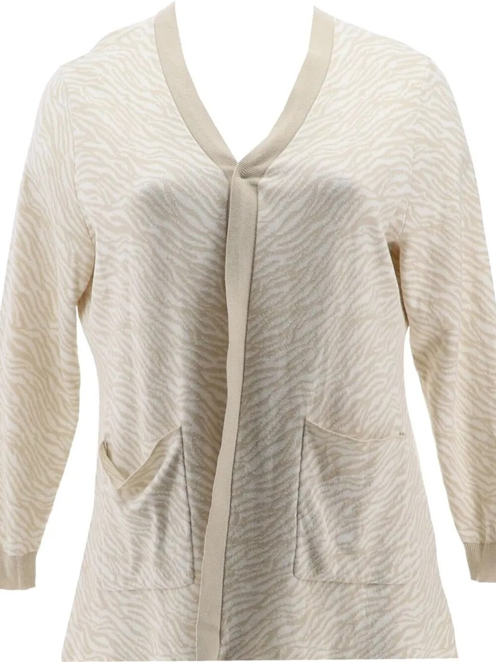 Belle by Kim Gravel Animal Jacquard Cardigan Beige Sand Bar Women's Large